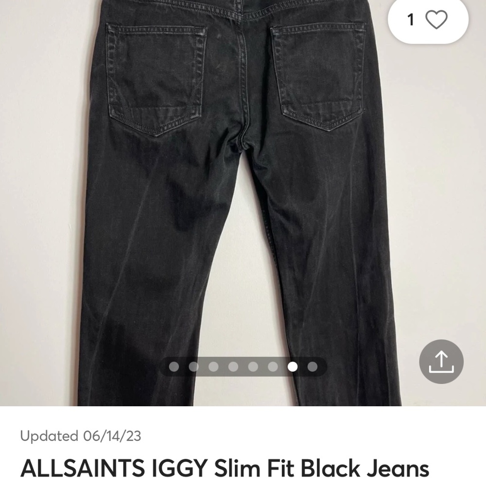 All Saints Men's Iggy Slim Jeans - Black Size 36 Fits like a 29-30 - Picture 4 of 9